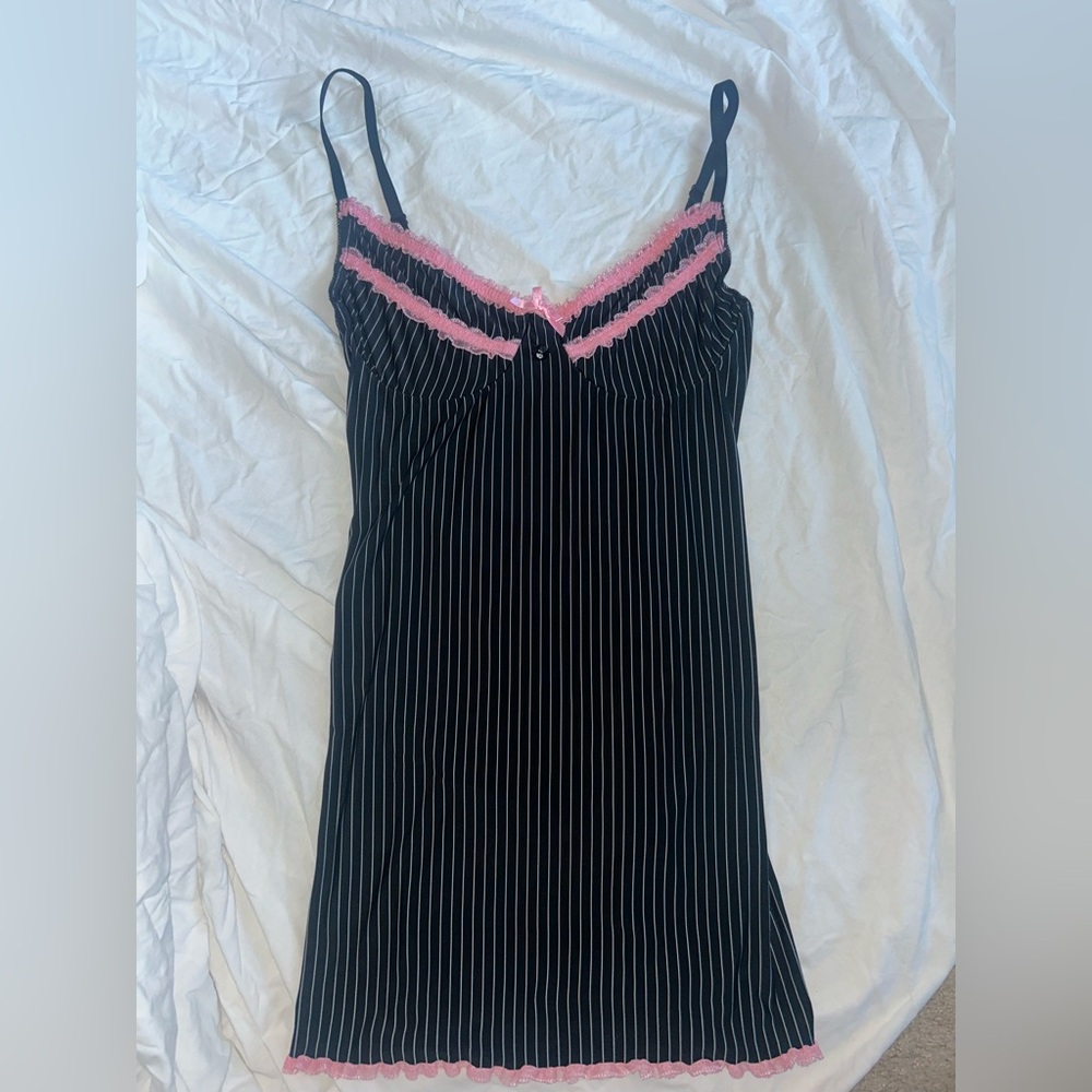 Dreamgirl Black Chemise with Pink Lace Trim